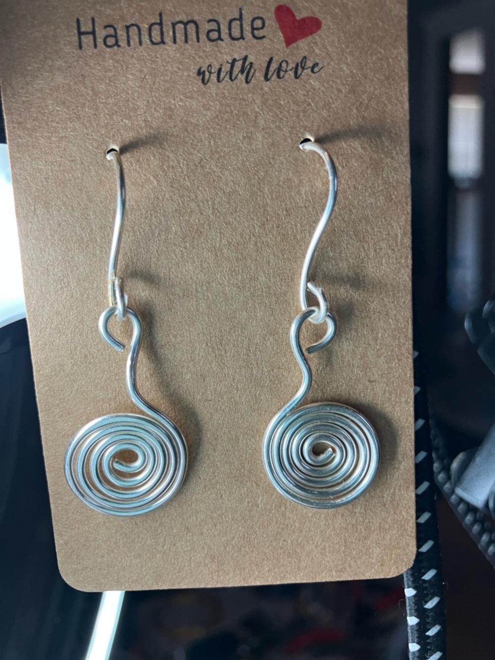 Handmade Silver tone copper Spiral Drop Earrings -